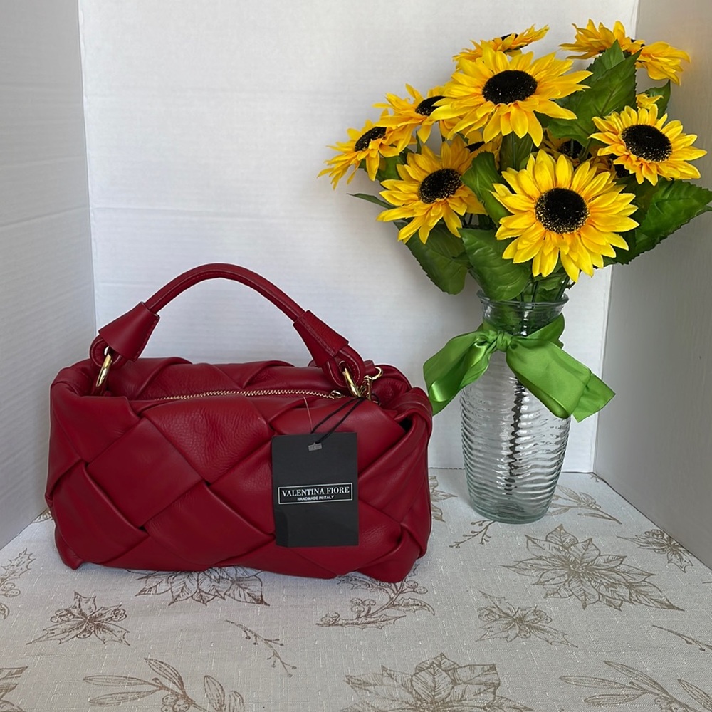 Valentina Fiore Dark Red Handmade Italian Leather Crossbody Bag